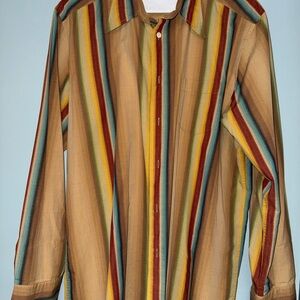 Lucky Brand Mens Button Front Long Sleeve Cotton Multi Stripe Shirt XLarge XL